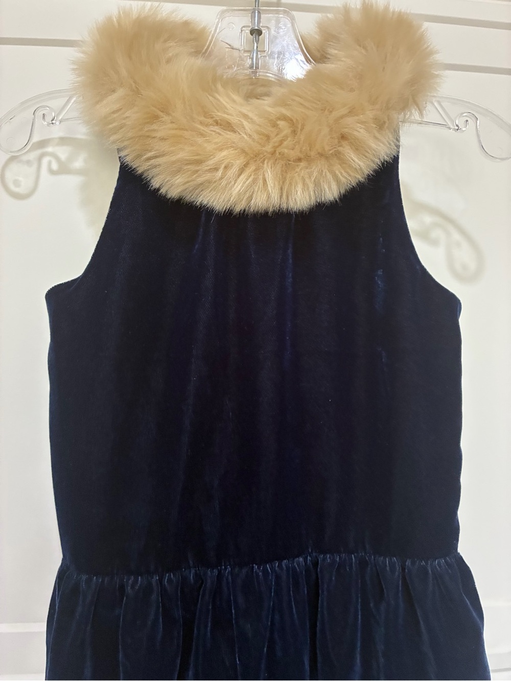 Janie & Jack Navy Velvet Romper with Faux Fur Collar